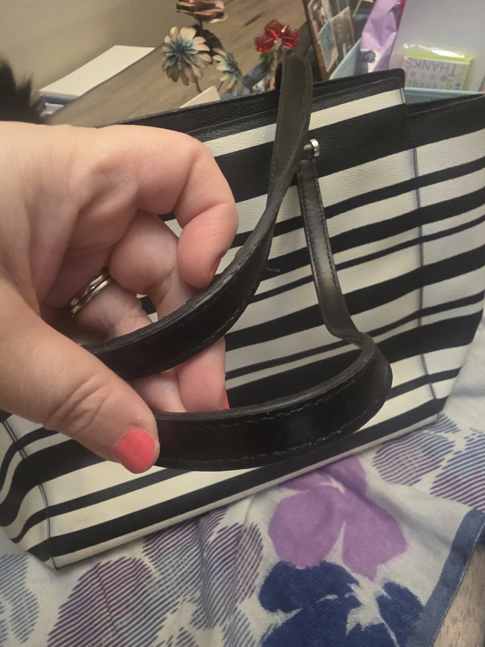 Kate Spade Black and White Striped Tote